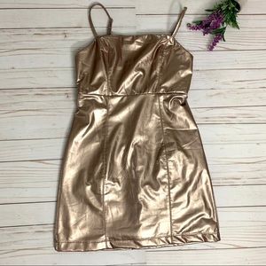 NWT F21 faux leather metallic rose gold mini dress